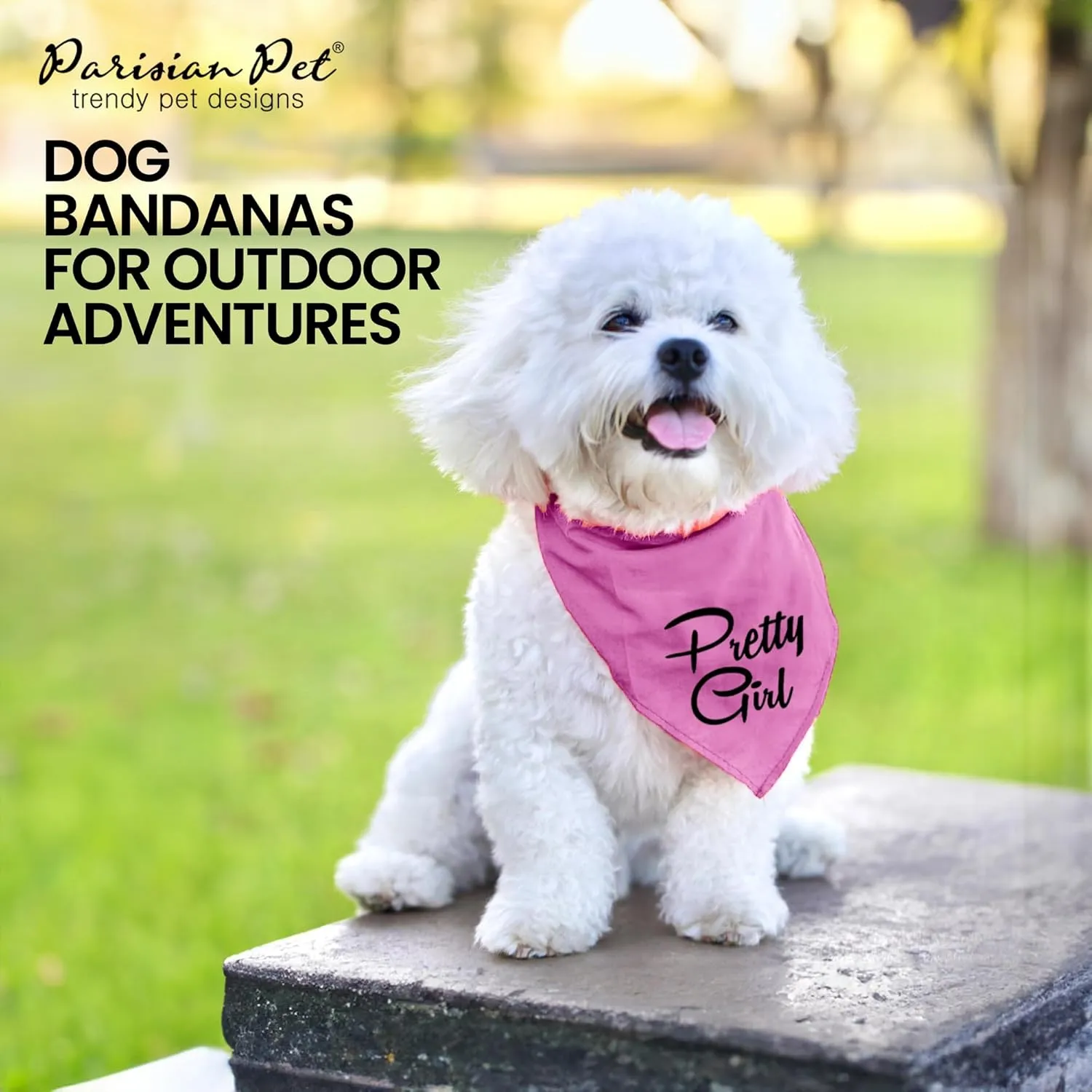 Parisian Pet Dog Bandanas Girl with Printed 'Pretty Girl' Word - Tie-On Adjustable Dog Scarf for Large Dogs Female - Triangle Pink Dog Bandana - Female Dog Bib, Handkerchief for Pets