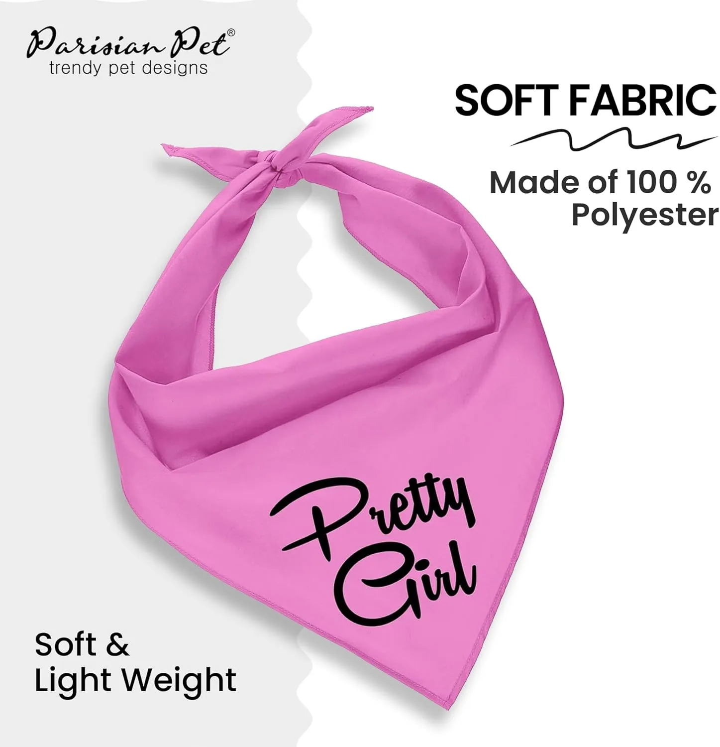 Parisian Pet Dog Bandanas Girl with Printed 'Pretty Girl' Word - Tie-On Adjustable Dog Scarf for Large Dogs Female - Triangle Pink Dog Bandana - Female Dog Bib, Handkerchief for Pets