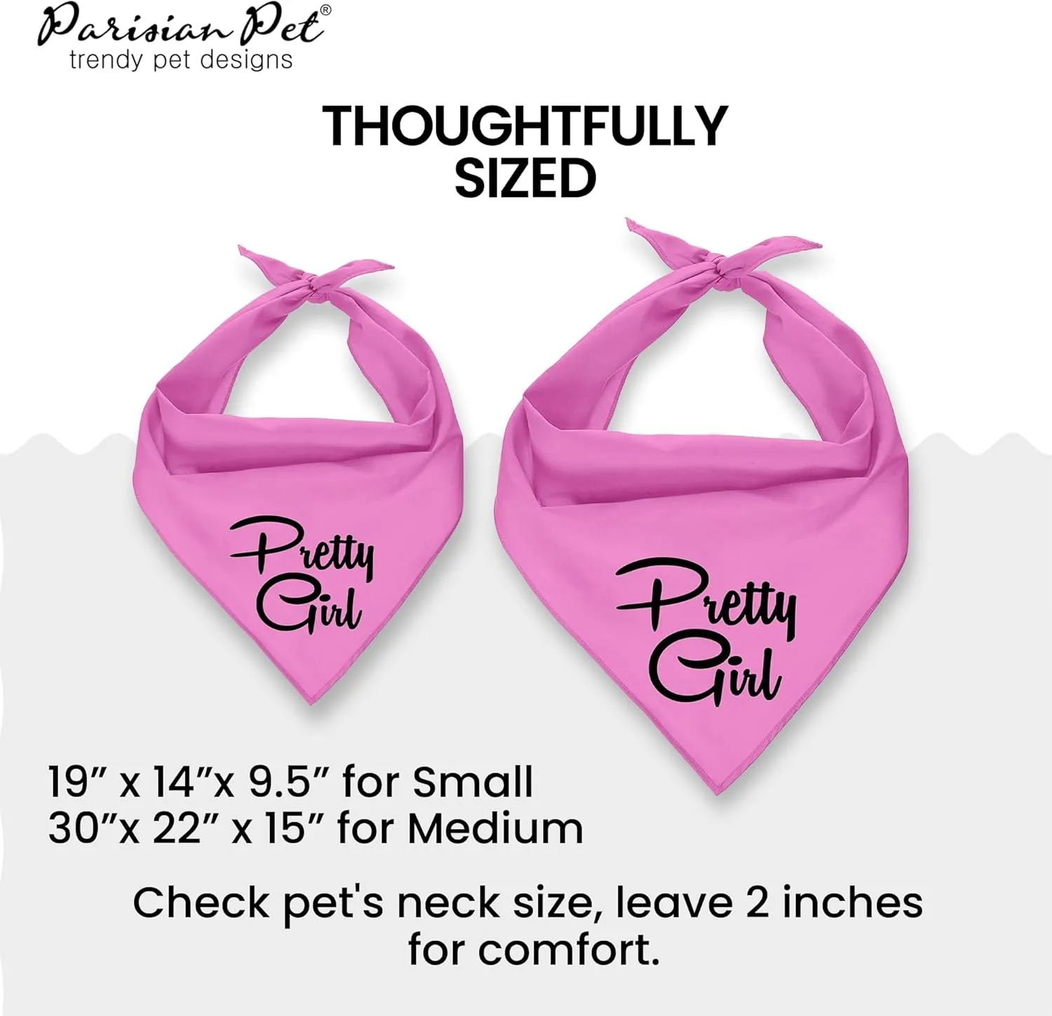 Parisian Pet Dog Bandanas Girl with Printed 'Pretty Girl' Word - Tie-On Adjustable Dog Scarf for Large Dogs Female - Triangle Pink Dog Bandana - Female Dog Bib, Handkerchief for Pets