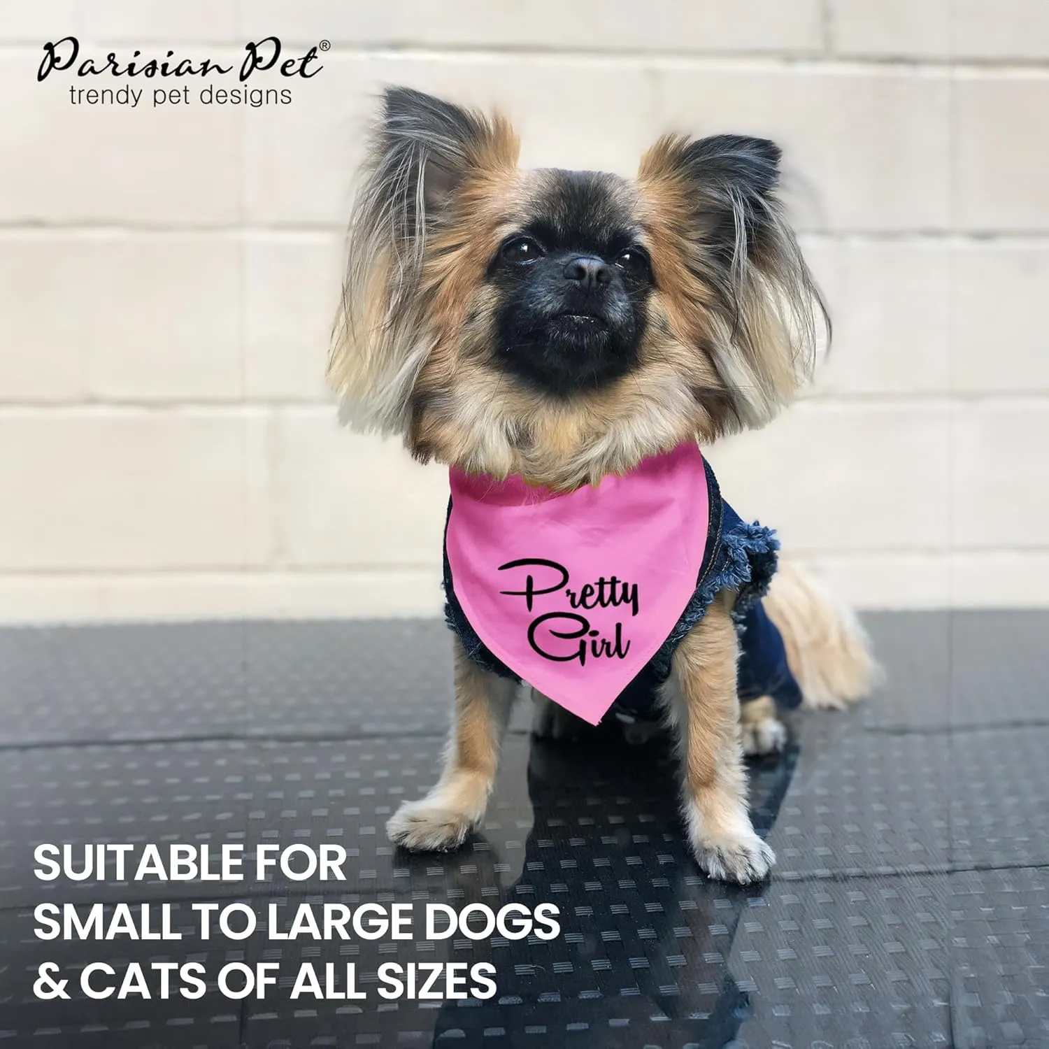 Parisian Pet Dog Bandanas Girl with Printed 'Pretty Girl' Word - Tie-On Adjustable Dog Scarf for Large Dogs Female - Triangle Pink Dog Bandana - Female Dog Bib, Handkerchief for Pets