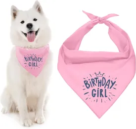 Parisian Pet Dog Bandanas with Printed 'Birthday Girl' Words - Adjustable Triangle Dog Scarf - Dog Birthday Bandana for Large Girl Dogs - Washable Birthday Dog Bib - Handkerchief for Pets