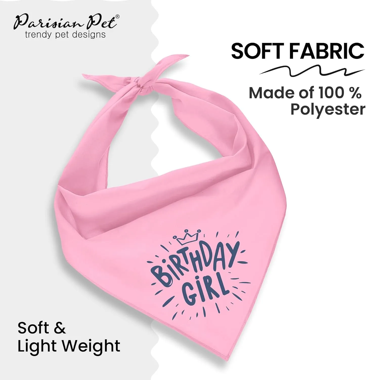 Parisian Pet Dog Bandanas with Printed 'Birthday Girl' Words - Adjustable Triangle Dog Scarf - Dog Birthday Bandana for Large Girl Dogs - Washable Birthday Dog Bib - Handkerchief for Pets