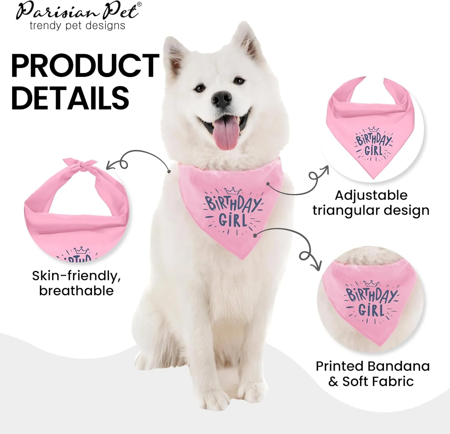 Parisian Pet Dog Bandanas with Printed 'Birthday Girl' Words - Adjustable Triangle Dog Scarf - Dog Birthday Bandana for Large Girl Dogs - Washable Birthday Dog Bib - Handkerchief for Pets