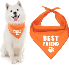 Parisian Pet Unisex Dog Bandanas with Printed 'Best Friend' Words -Tie-On Adjustable Polyester Dog Scarf for Large Dogs - Washable Triangle Dog Bib - Orange Handkerchief for Pets - L