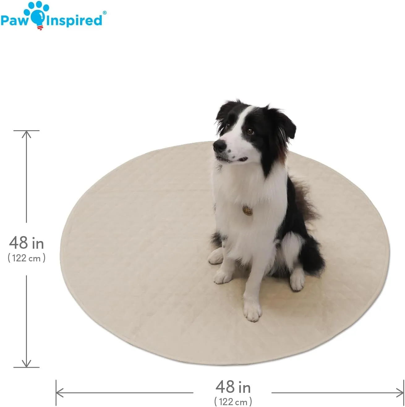 Paw Inspired 48" Round Playpen Mat | Super Absorbent Fleece Cage Liner with Non-Slip Bottom | Waterproof Pet Play Pen Pad for Dogs, Rabbits, Guinea Pigs, Hamsters, Small Animals (Beige)