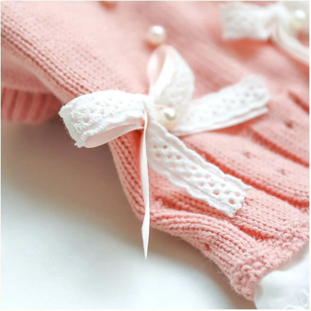 Pet Sweater Dress Small Dog Dress with Bow Female Warm Dog Princess Lace Dress Clothes Dachshund Chihuahua Corgi Cat Dress for Christmas Birthday Thanksgiving Day Valentines Day (Pink, Large)