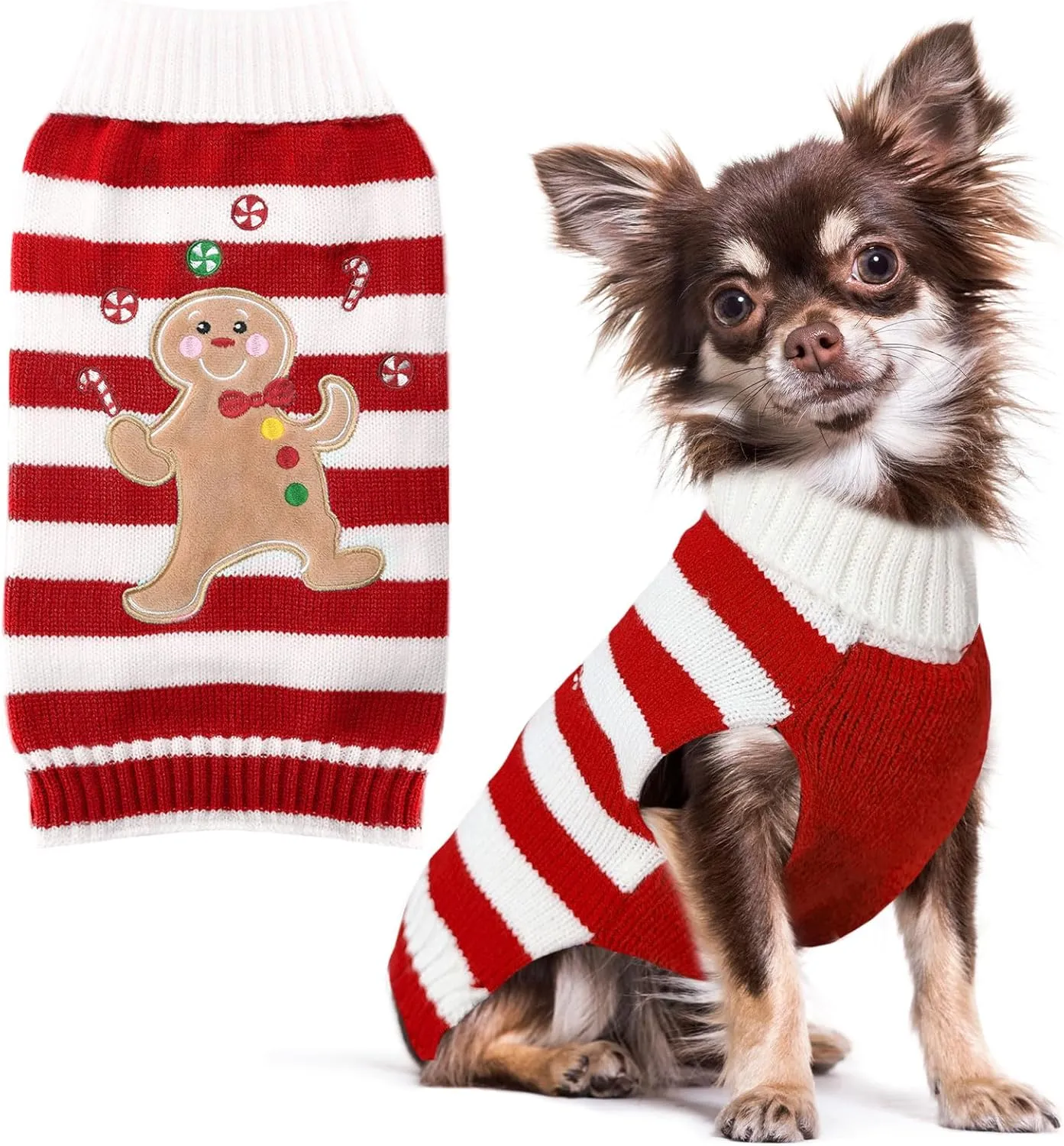 PETCARE Christmas Dog Costume Pet Dog Sweater Vest Cute Bear Red Striped Cat Sweaters Warm Winter Dog Clothes for Small Medium Large Dogs Cats Ugly Xmas Puppy Doggy Chihuahua Yorkie Outfits, Small