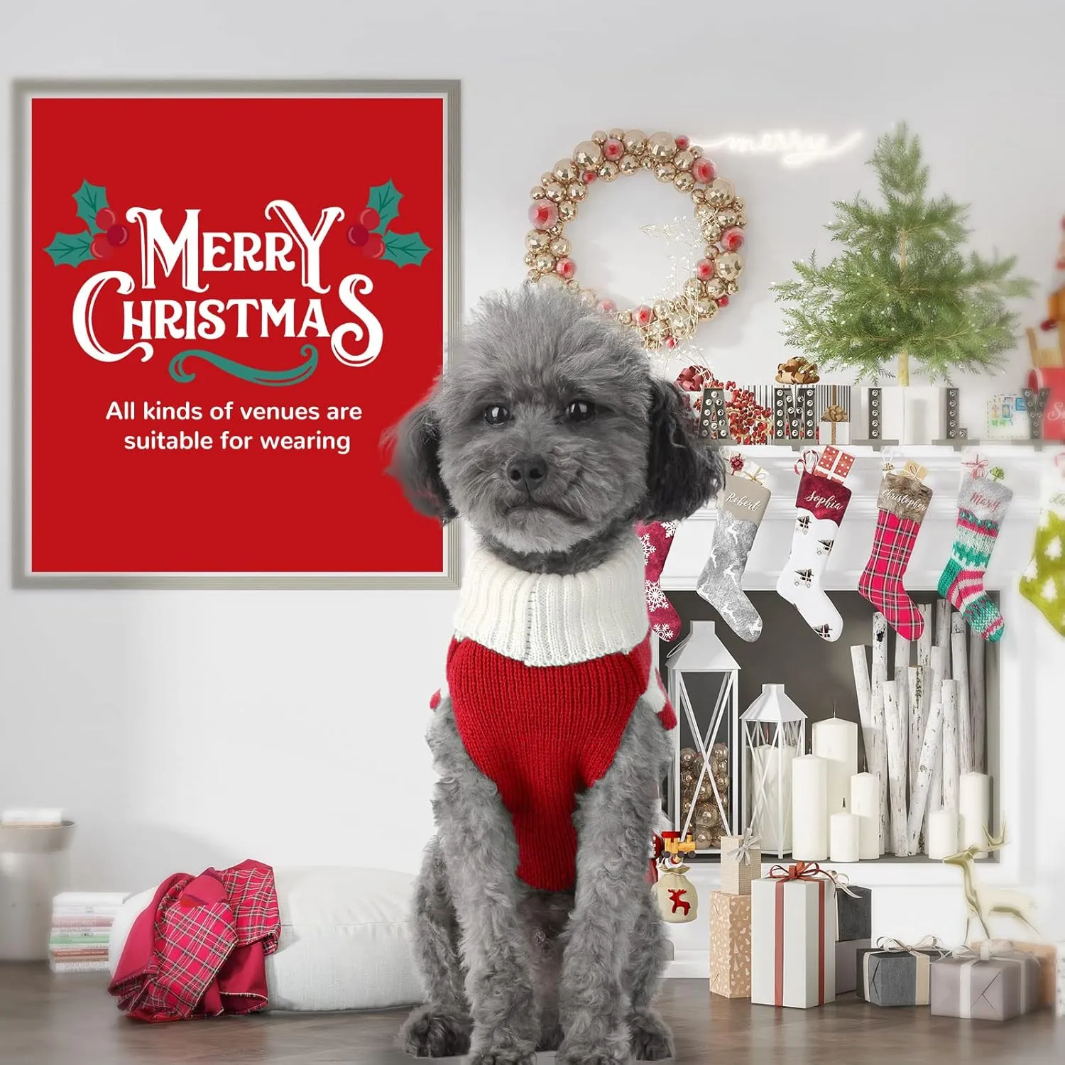 PETCARE Christmas Dog Costume Pet Dog Sweater Vest Cute Bear Red Striped Cat Sweaters Warm Winter Dog Clothes for Small Medium Large Dogs Cats Ugly Xmas Puppy Doggy Chihuahua Yorkie Outfits, Small