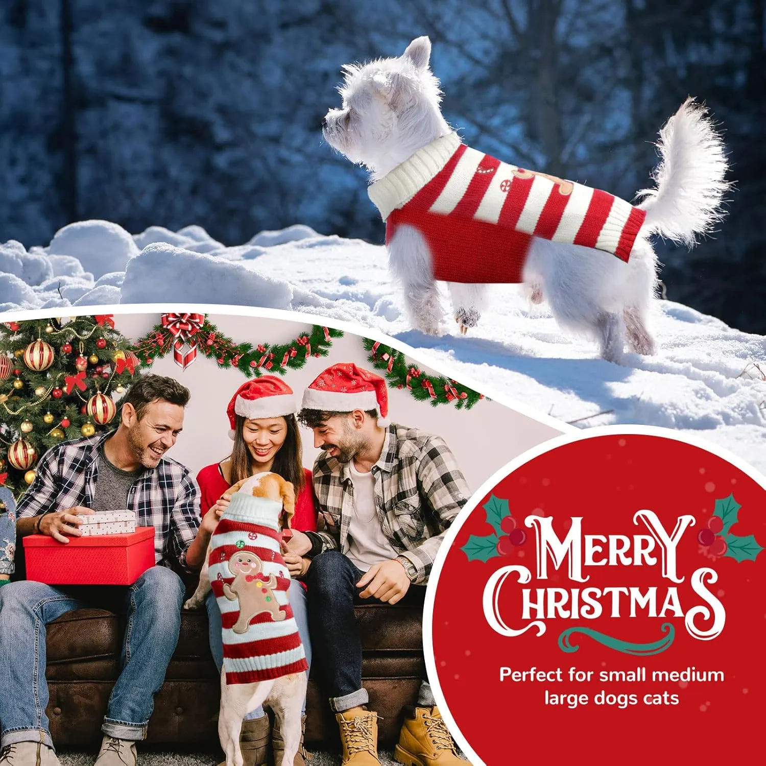 PETCARE Christmas Dog Costume Pet Dog Sweater Vest Cute Bear Red Striped Cat Sweaters Warm Winter Dog Clothes for Small Medium Large Dogs Cats Ugly Xmas Puppy Doggy Chihuahua Yorkie Outfits, Small