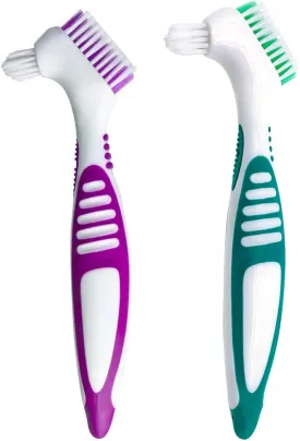 Premium Hygiene Denture Cleaning Brush Set, Multi-Layered Bristles & Ergonomic Rubber Handle, for Denture Care(Purple & Green)