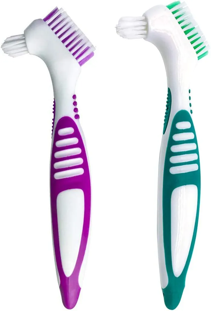 Premium Hygiene Denture Cleaning Brush Set, Multi-Layered Bristles & Ergonomic Rubber Handle, for Denture Care(Purple & Green)