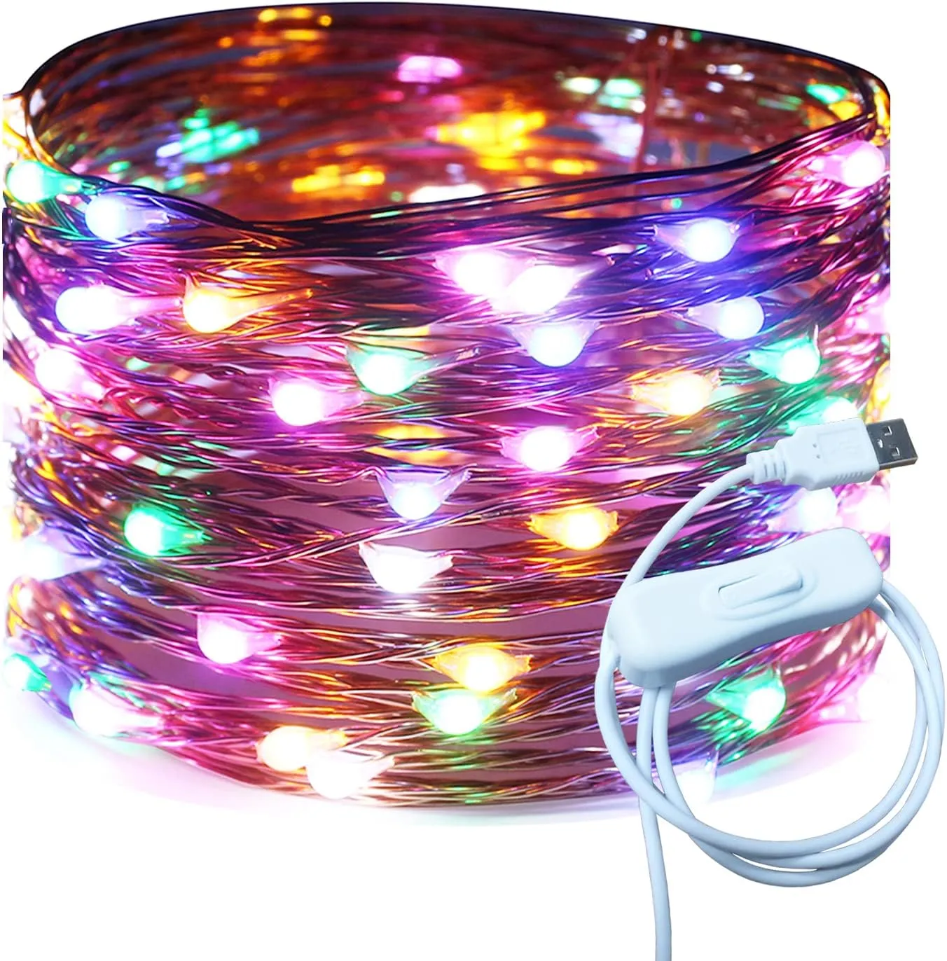 RUICHEN Copper Wire 33 Ft 100 LED USB Fairy String Lights with On/Off Switch, Multicolor