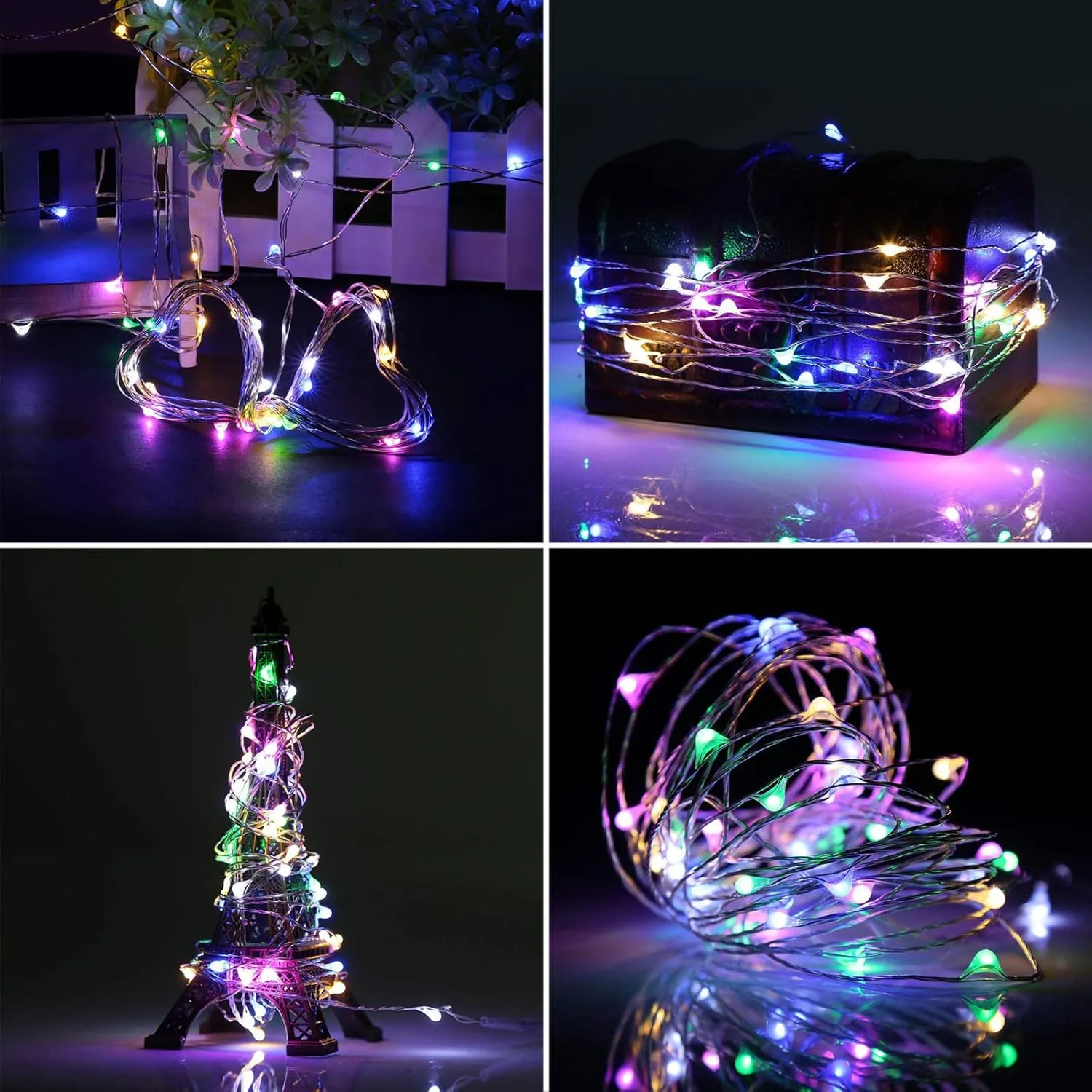 RUICHEN Silver Wire 33 Ft 100 LED USB Fairy String Lights with On/Off Switch (Multicolor)