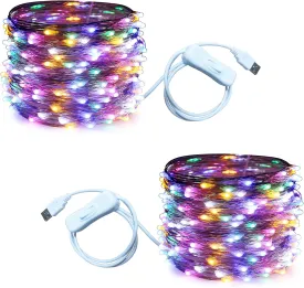 RUICHEN USB Fairy Lights 66 Ft 200 LED String Lights with On/Off Switch (Multicolor, 2 Pack)