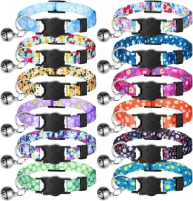 Saintrygo 12 Pcs Cat Collars Summer Breakaway Cats Collar with Bells Cute Cat Collar Dog Adjustable Male Female Pet with Safety Buckle Kitten Puppy (S, Flowers Patterns)