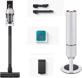 SAMSUNG Bespoke Jet Cordless Stick Vacuum Cleaner w/Clean Station, Powerful Multi-Surface Floor Cleaning for Carpet, Hardwood, Tile, 5-Layer Filter, Lightweight, VS20A9580VW/AA, 2023, Misty White