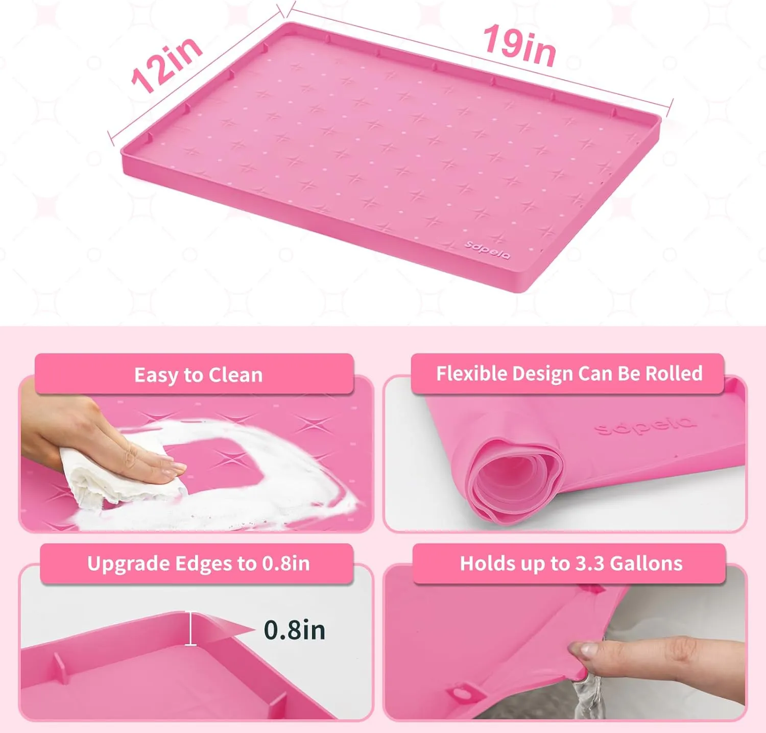 Sdpeia Under Sink Mat for [19" x 12"] Cabinet, Upgraded Silicone Waterproof Mat Kitchen Cabinet Liner Cabinet Protector Kitchen Organizers and Storage
