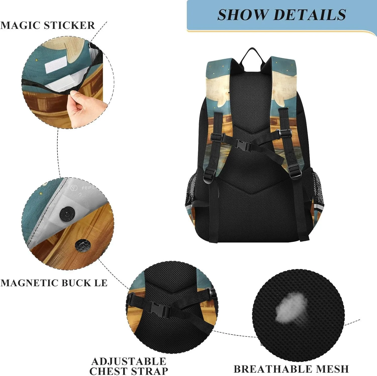 senya School Backpack Kids College Rucksack Travel Bookbag Fashion Back Pack Girls Boys Wooden Boat Starry Sky Whale