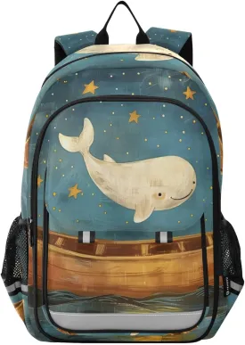 senya School Backpack Kids College Rucksack Travel Bookbag Fashion Back Pack Girls Boys Wooden Boat Starry Sky Whale
