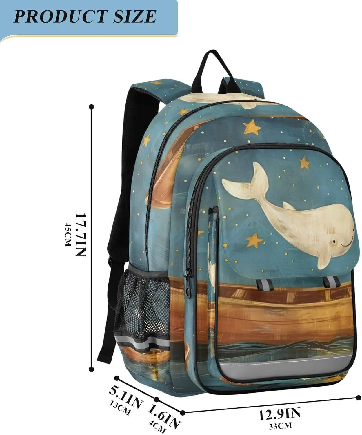 senya School Backpack Kids College Rucksack Travel Bookbag Fashion Back Pack Girls Boys Wooden Boat Starry Sky Whale