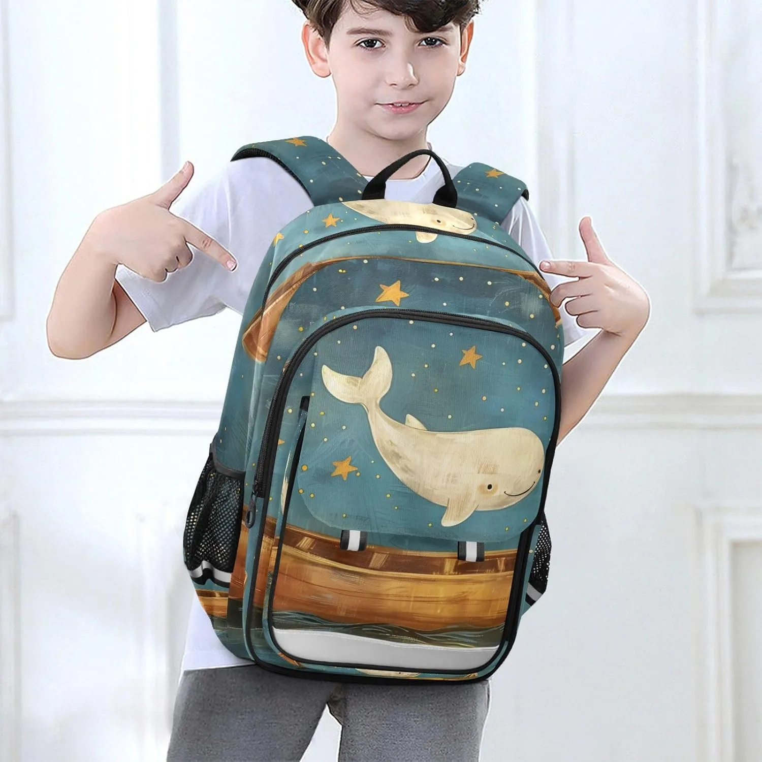 senya School Backpack Kids College Rucksack Travel Bookbag Fashion Back Pack Girls Boys Wooden Boat Starry Sky Whale