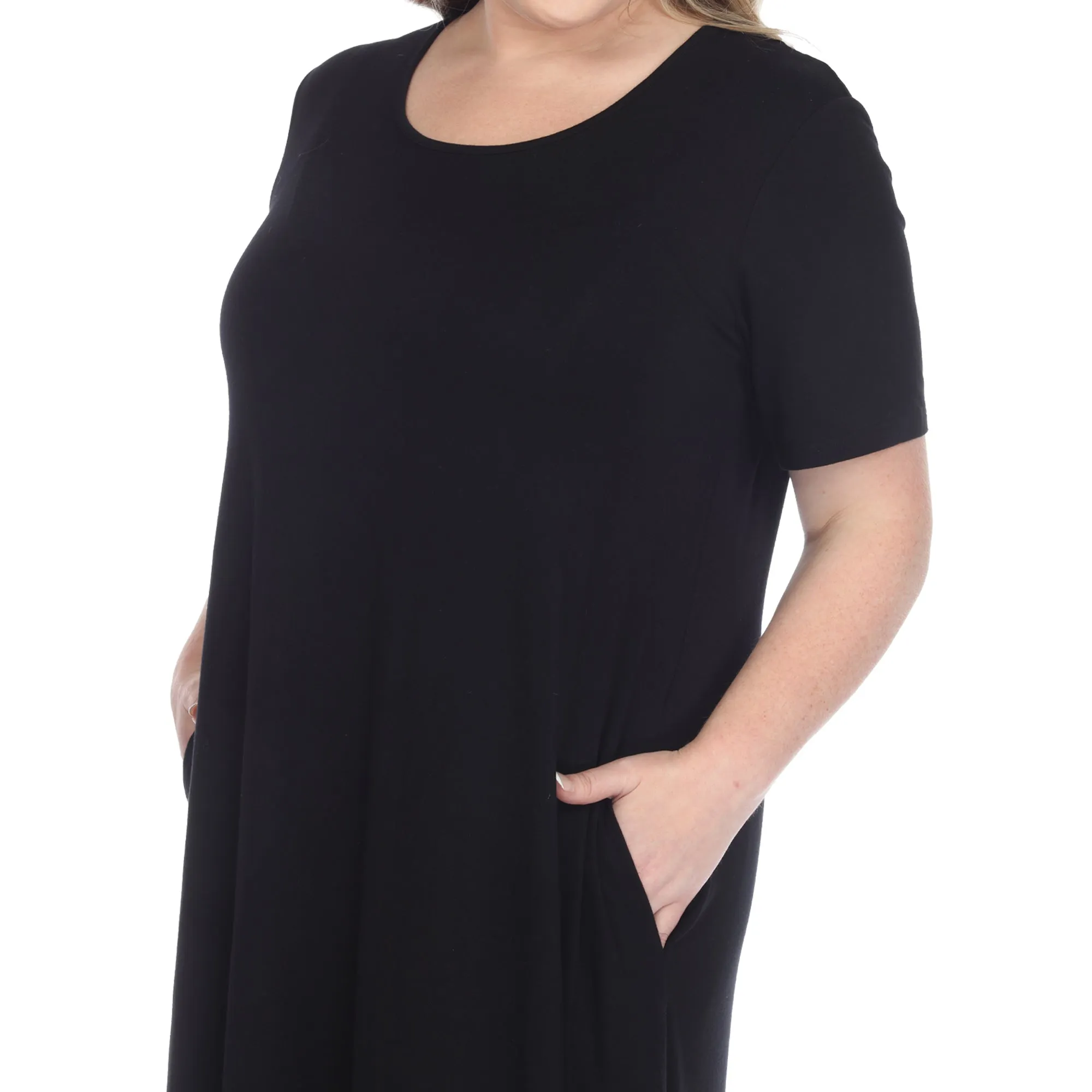 Short Sleeve Pocket Swing Midi Dress - Plus