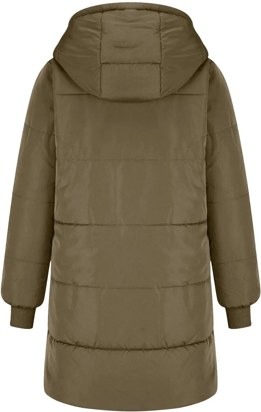 Sinzelimin Women Hooded Parka Jackets Fleece Lined Thickened Down Jacket Winter Hooded Puffy Packable Jacket Warm Puffer Coat