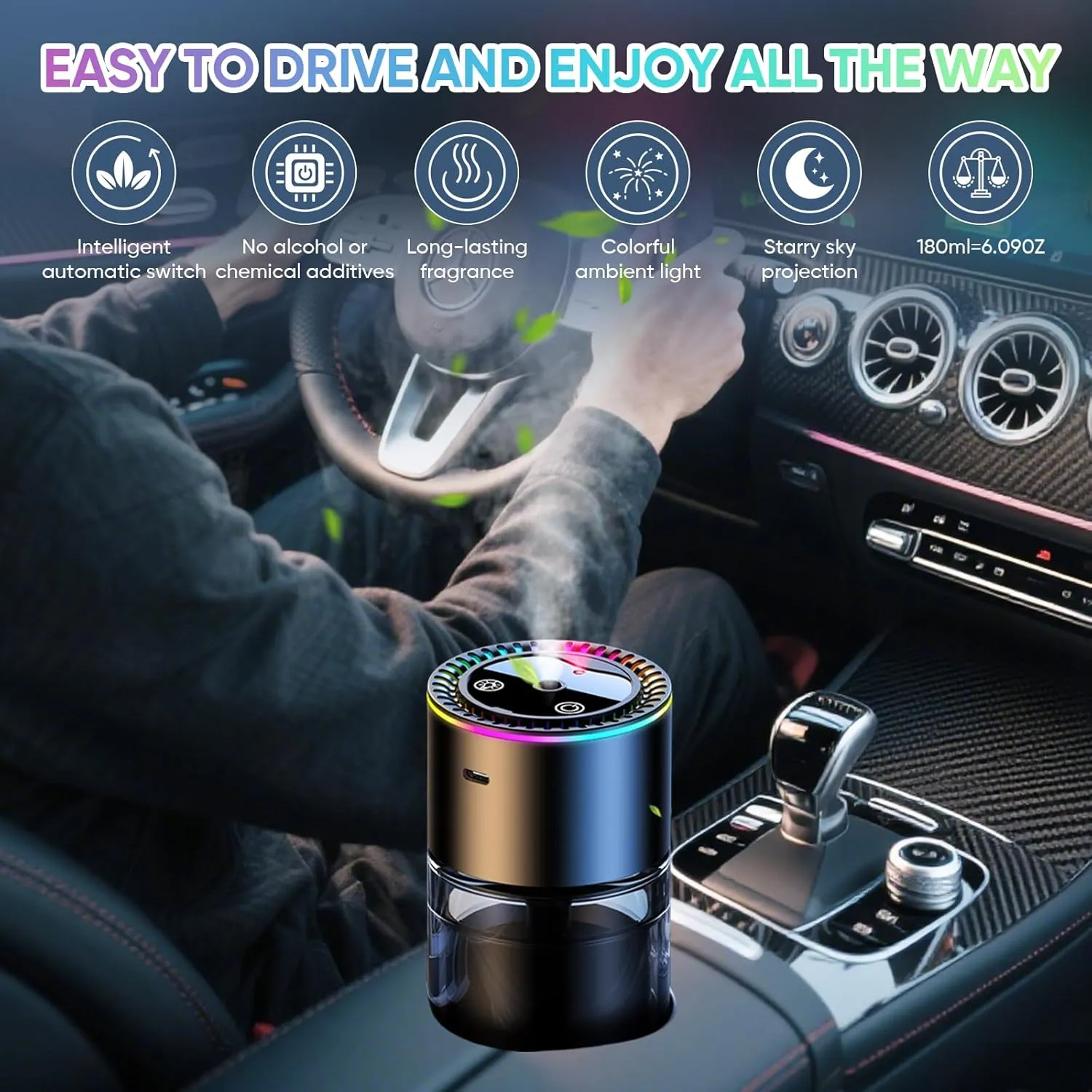 Smart Car Air Freshener,180ML(6.09 oz) Car Air Freshener, 270Days Long Lasting car diffusers for essential oils,Rechargeable Auto On/Off Aroma Diffuser,Scent for Home Office Small Spaces (Ocean)