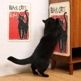 SOLDAY Sisal Cat Scratcher Mat for Floor Wall Carpet Couch Furniture, 22x13 inch Anti Scratch Furniture Protector, Cat Scratching Posts Board with Velcro Tape(Black Cat Rules)