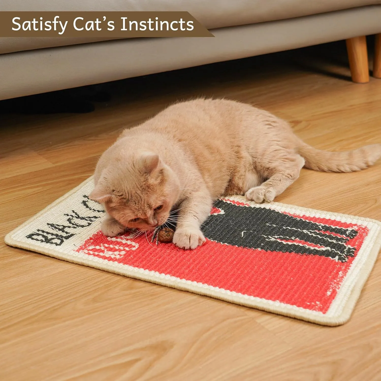 SOLDAY Sisal Cat Scratcher Mat for Floor Wall Carpet Couch Furniture, 22x13 inch Anti Scratch Furniture Protector, Cat Scratching Posts Board with Velcro Tape(Black Cat Rules)