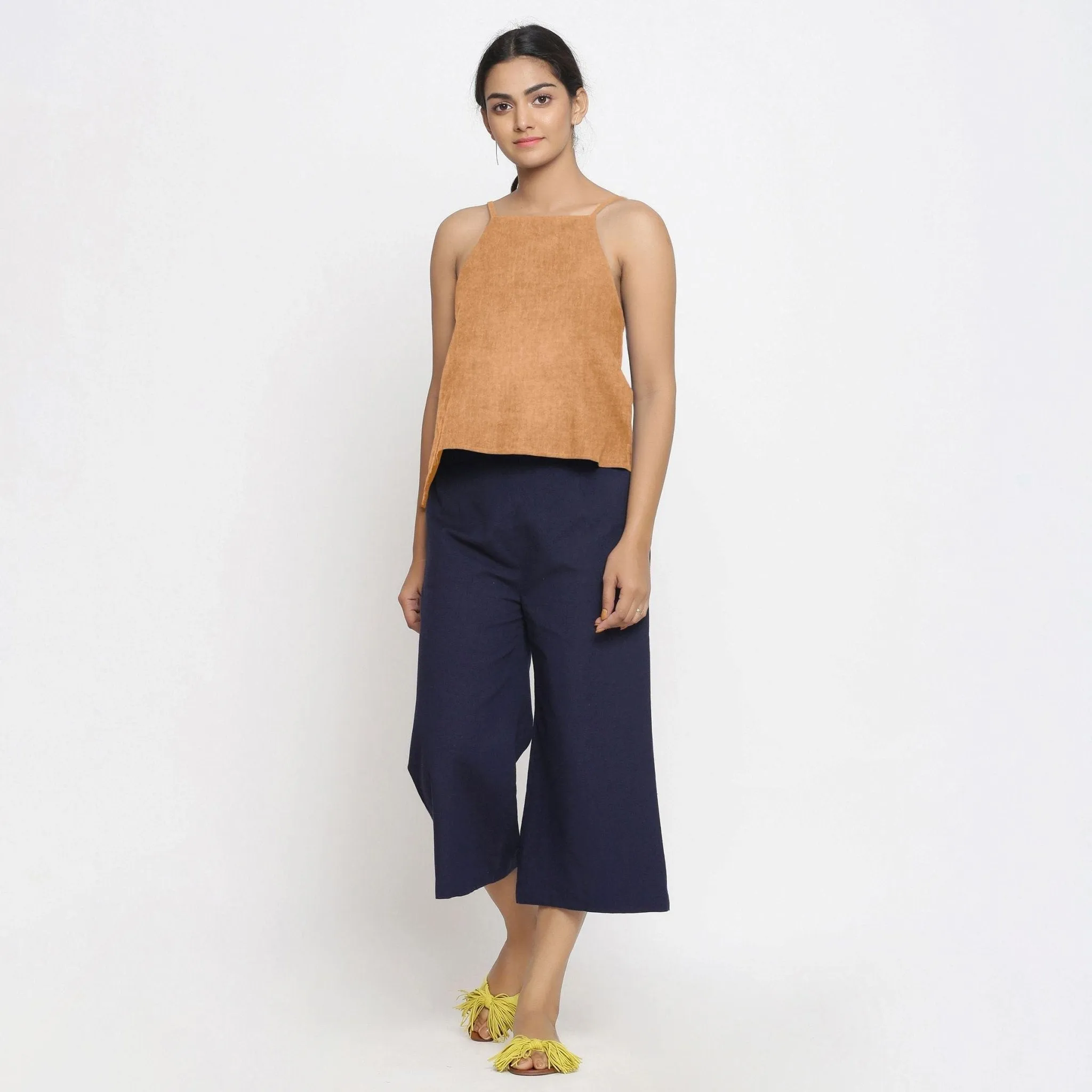 Solid Desert Yellow 100% Linen Relaxed Spaghetti Top