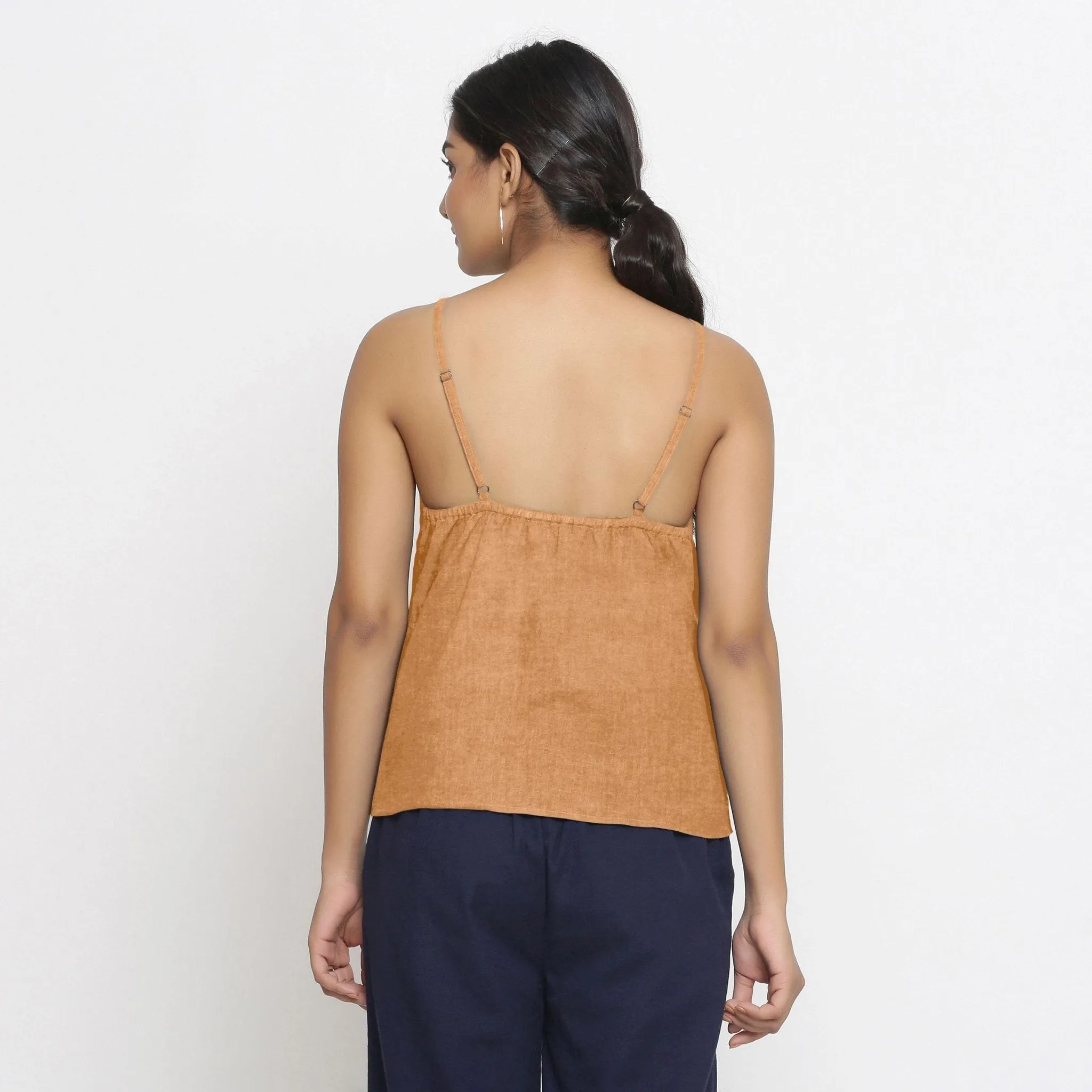 Solid Desert Yellow 100% Linen Relaxed Spaghetti Top