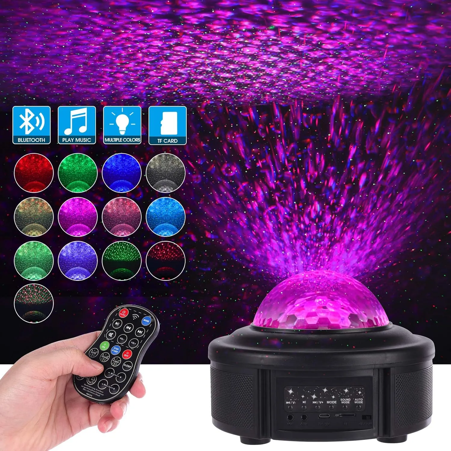 Star Projector Night Light, Galaxy Starry Projector Ocean Wave Night Lights, Bluetooth Music Player with Timer & Remote Control, 43 Lighting Modes Night Light Ambiances for Kids Room Home Decoration