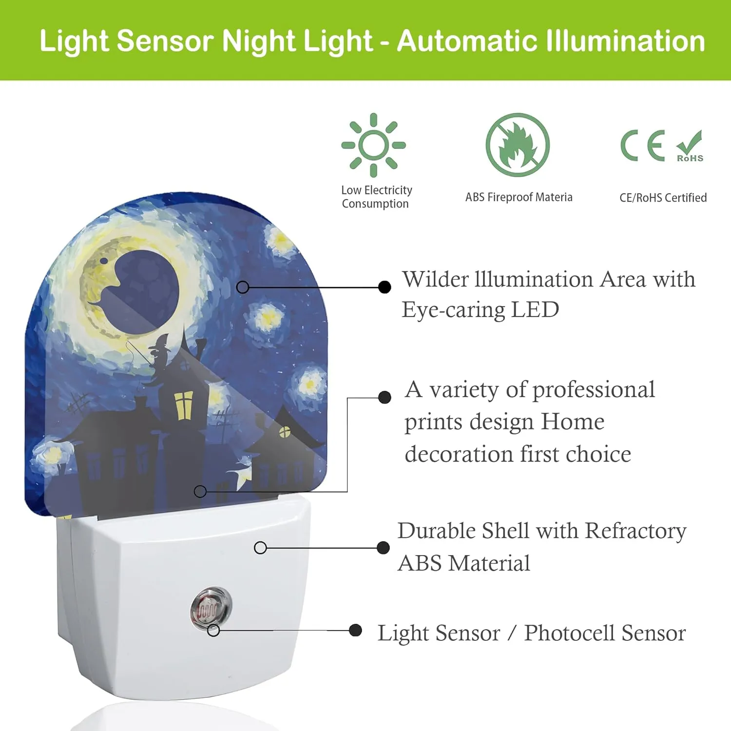 Starry Night Night Light,Plug-in Nightlights with Light Sensors for Boys Girls,Dusk to Dawn Sensor Wall Lamp for Stairway/Hallway/Kitchen