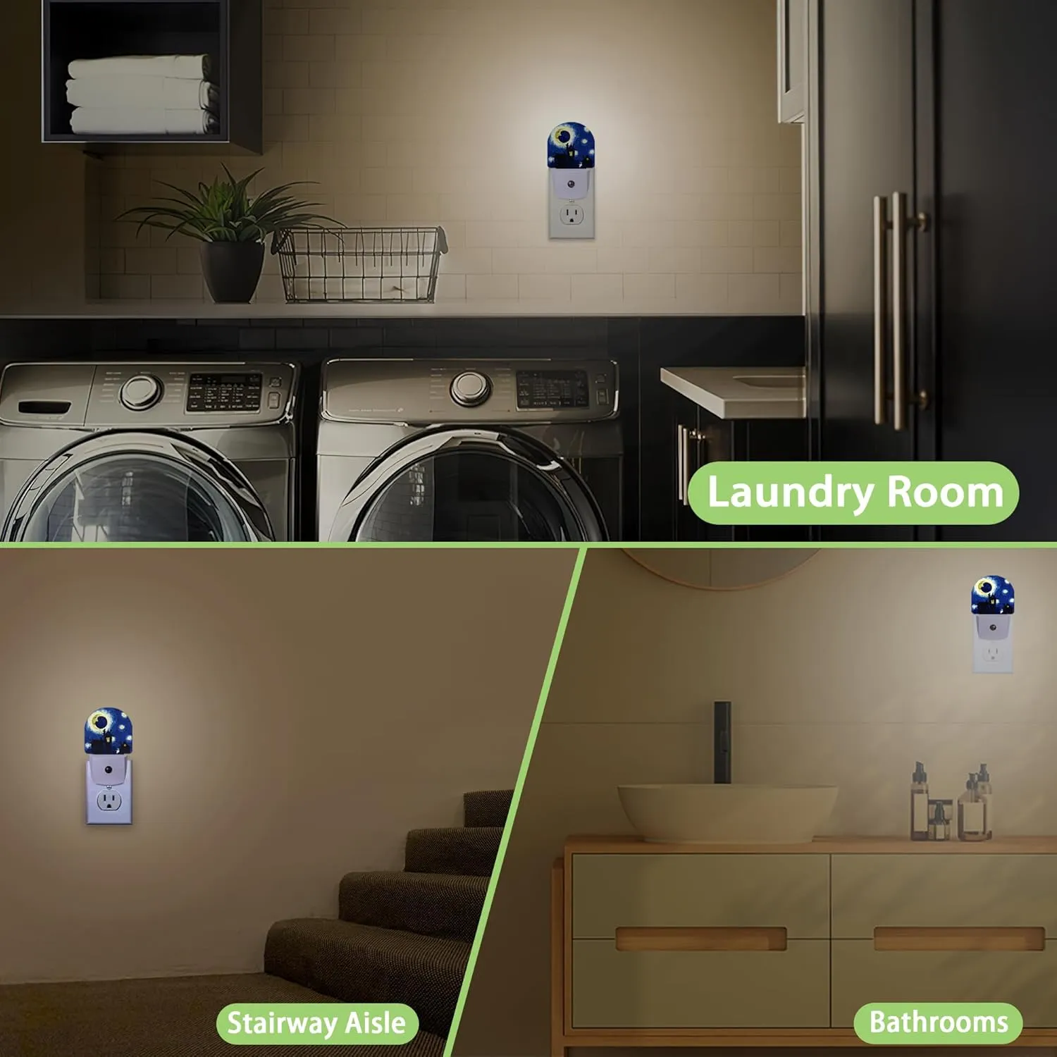 Starry Night Night Light,Plug-in Nightlights with Light Sensors for Boys Girls,Dusk to Dawn Sensor Wall Lamp for Stairway/Hallway/Kitchen