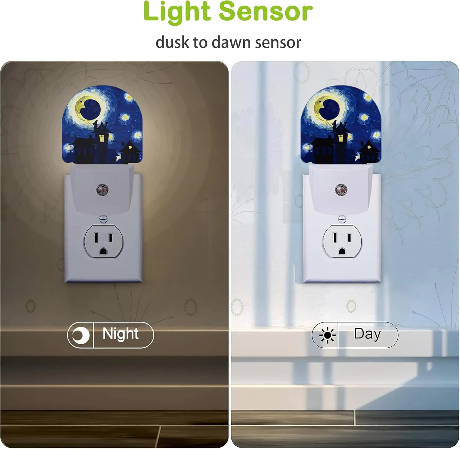 Starry Night Night Light,Plug-in Nightlights with Light Sensors for Boys Girls,Dusk to Dawn Sensor Wall Lamp for Stairway/Hallway/Kitchen