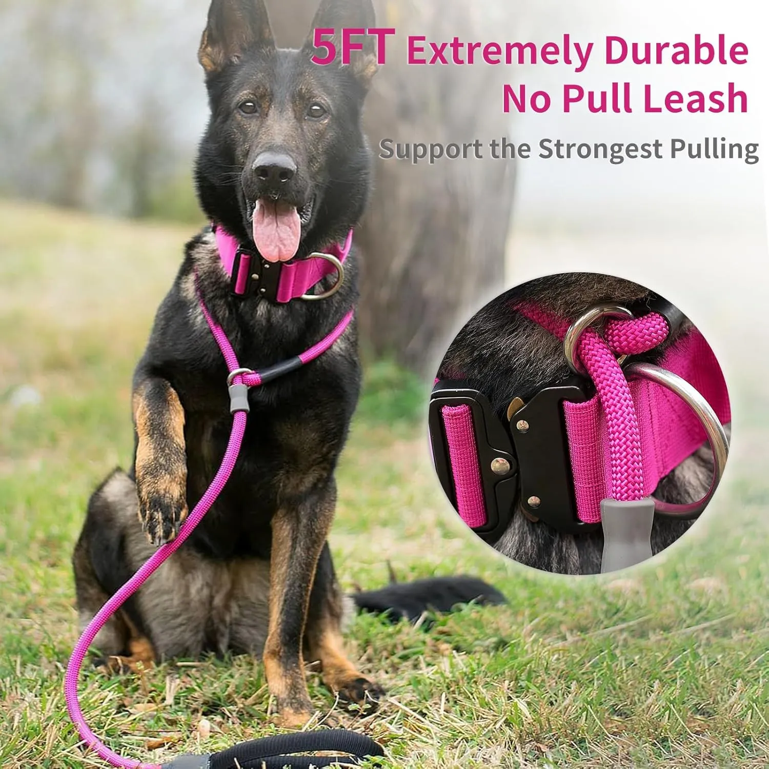 Strong Slip Rope Dog Training Leash (5ft) - Heavy Duty Durable Braided Nylon Lead with Rubber Stopper & Padded Handle - No Pull Walking for Medium Large Dogs (Hot Pink, 1/2" x 5ft)