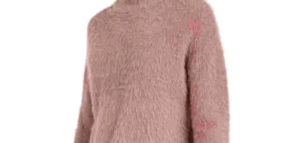 Sun  Moon Women's Fuzzy Finish Long Sleeve Mock T-Shirt Sweater Pink Size Medium