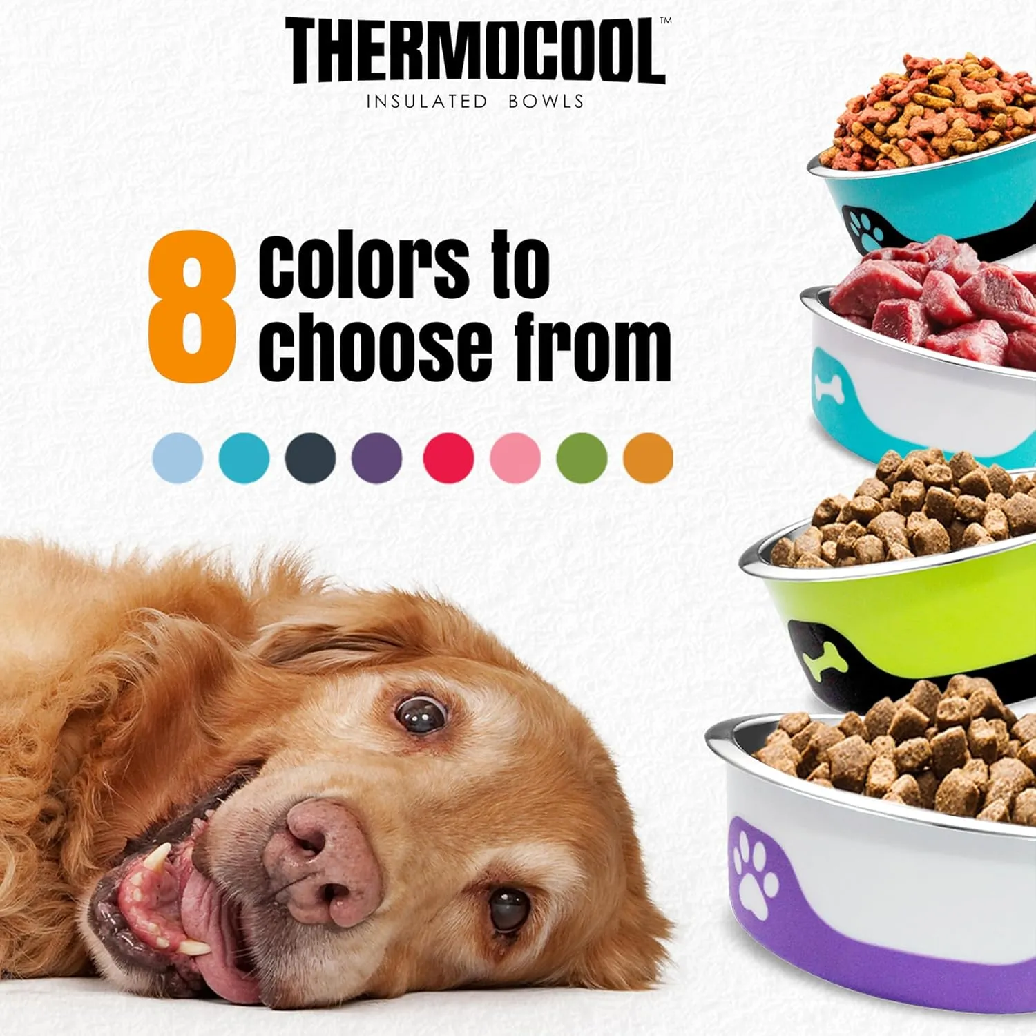 Thermocool Stainless Steel Dog Bowls, Non Slip, No Spill Insulated Dog Bowl, Keeps Food Warm & Water Cold for Dogs, Dishwasher Safe (Blue, Small 8 Oz)