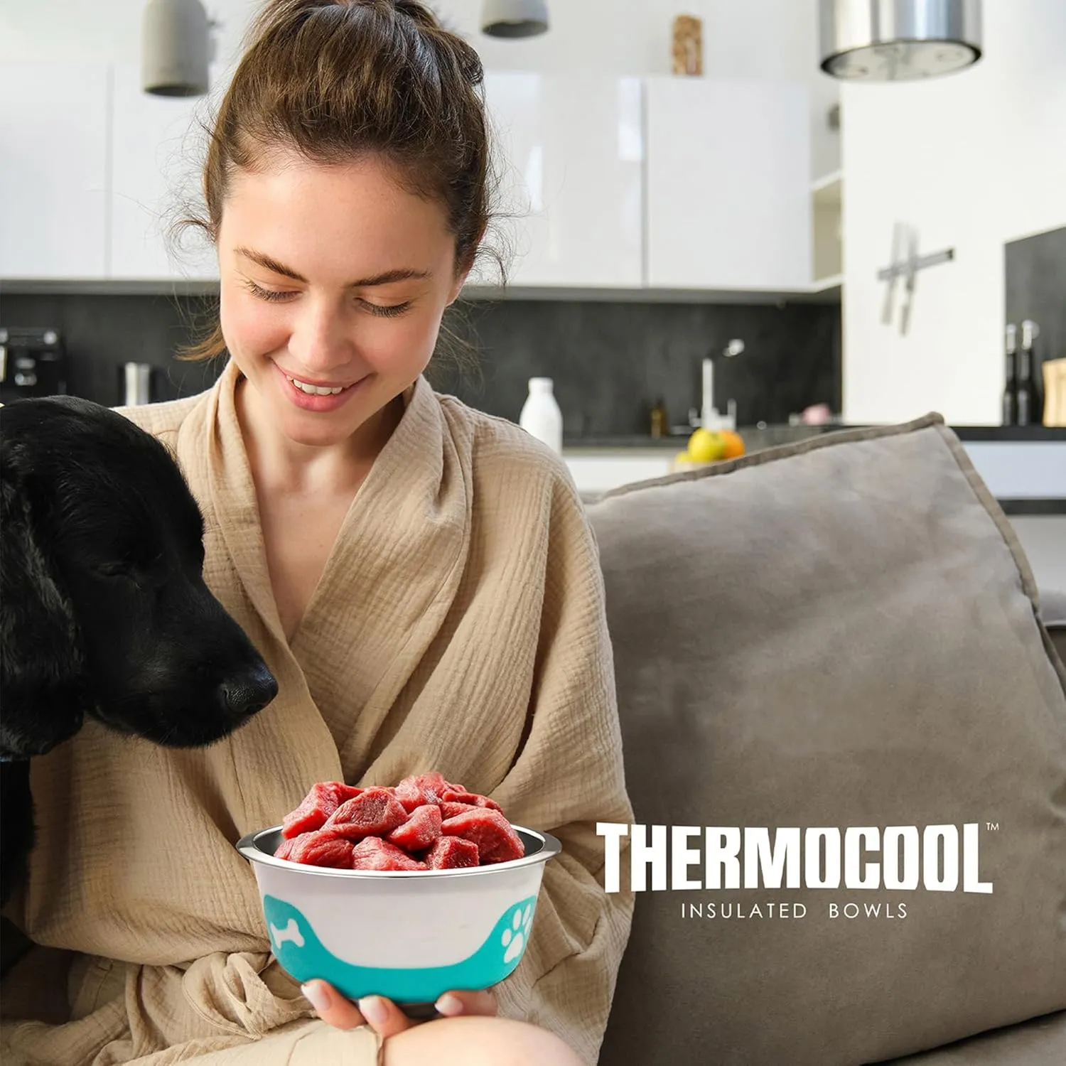 Thermocool Stainless Steel Dog Bowls, Non Slip, No Spill Insulated Dog Bowl, Keeps Food Warm & Water Cold for Dogs, Dishwasher Safe (Blue, Small 8 Oz)