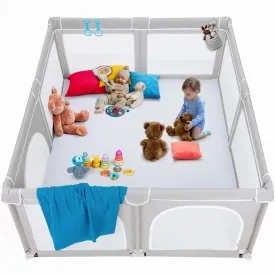 TODALE Extra Large Playpen for Babies and Toddlers - 79"x70" Tear-Resistant Indoor/Outdoor Yard with Safety Gate in Grey for Infants & Toddlers - Foldable Baby Playpen