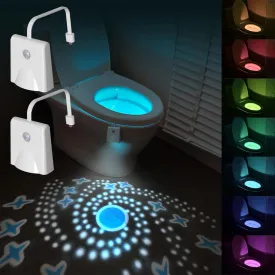 Toilet Light Motion Sensor, 16 Colors Changing Toilet Night Light with Star Projection Light, Rechargable Toilet Bowl Light LED Night Light for Bathroom, Funny Gift for Women Men Teen Girls Boys (2PC)