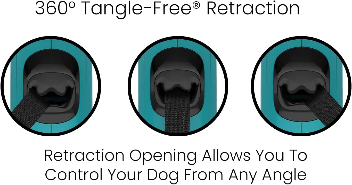 TUG Monochrome 360 Tangle-Free Retractable Dog Leash | 16 ft Strong Nylon Tape (Small, Aqua)