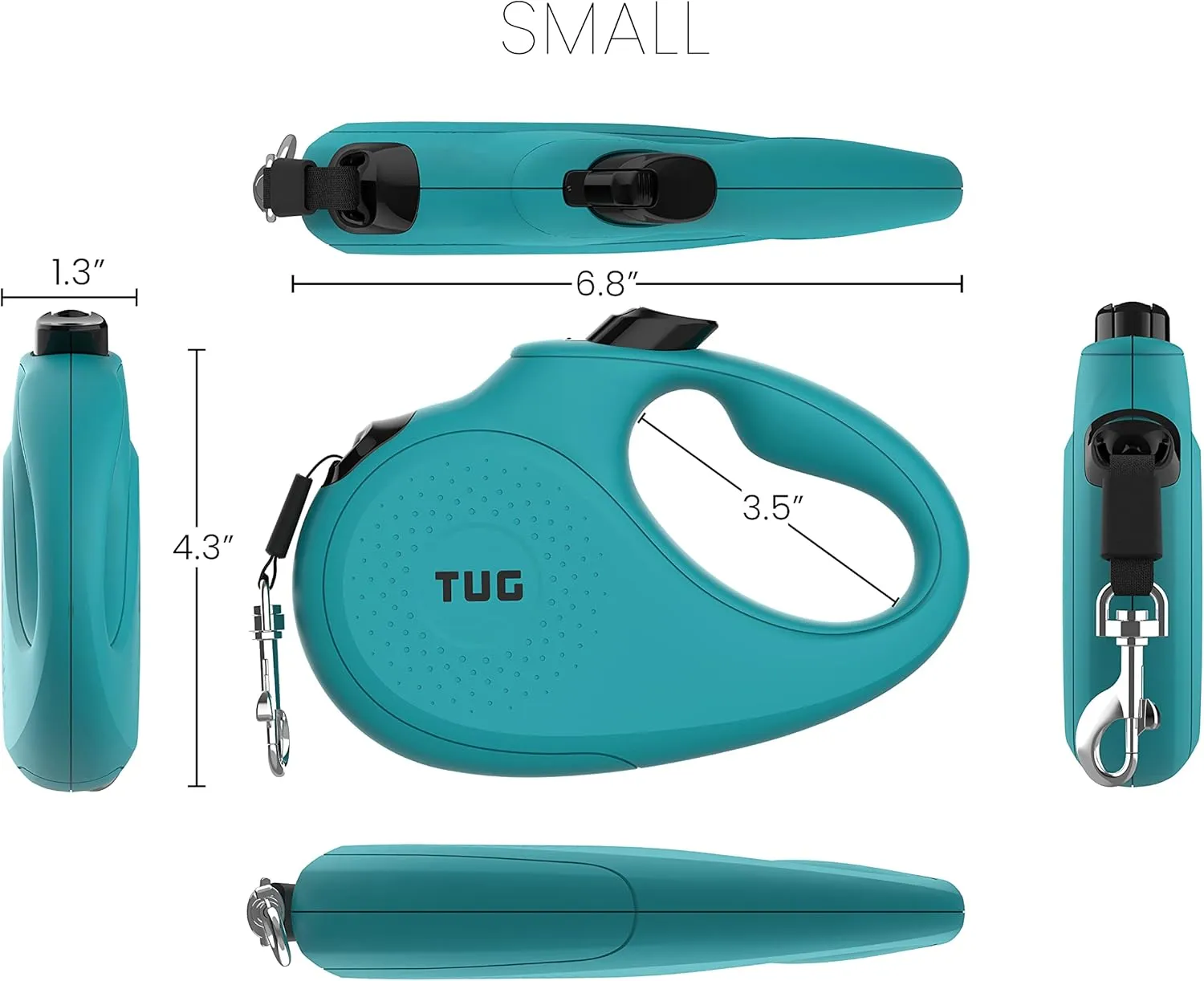 TUG Monochrome 360 Tangle-Free Retractable Dog Leash | 16 ft Strong Nylon Tape (Small, Aqua)
