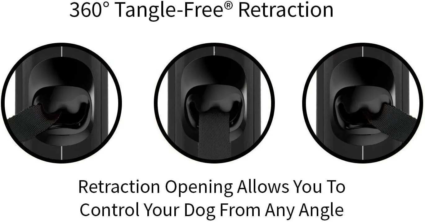 TUG Monochrome Tiny 360 Tangle-Free Retractable Dog Leash | Cat Leash | 10 ft Strong Nylon Tape (Tiny, Black)