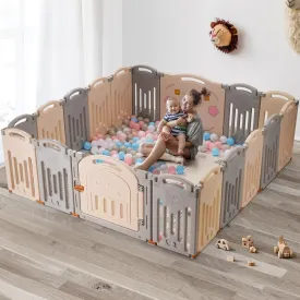 UANLAUO Foldable Playpen for Toddlers & Kids, 18 Panel Indoor & Outdoor Baby Fence, Easy Assembly, Portable Play Yards (Grey Cream)