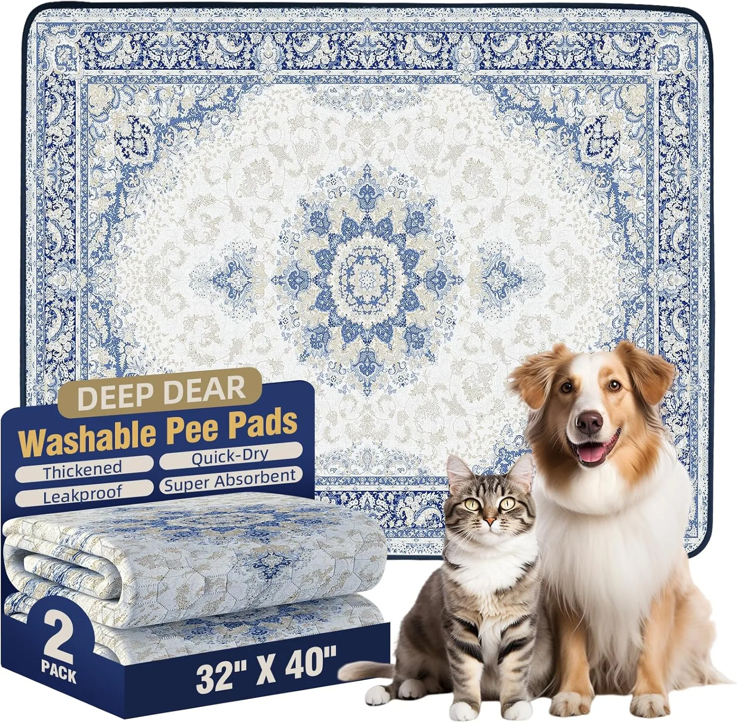 Washable Pee Pads for Dogs 32"x40" (2 Pcs), Reusable Dog Pads Extra Large, Super Absorbent Puppy Pads XL, Waterproof & Leak-Proof Dog Pee Pads, Non-Slip Training Pads for Pet Housebreaking