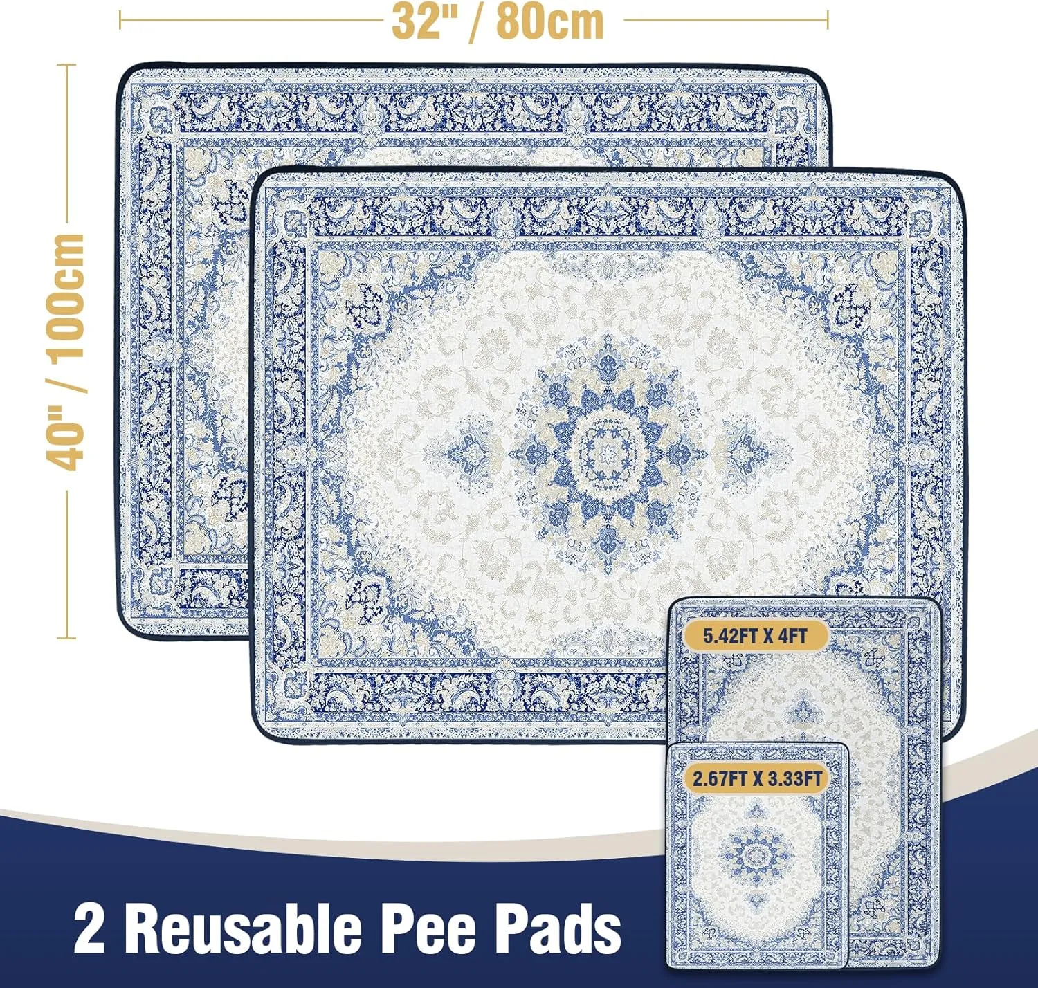 Washable Pee Pads for Dogs 32"x40" (2 Pcs), Reusable Dog Pads Extra Large, Super Absorbent Puppy Pads XL, Waterproof & Leak-Proof Dog Pee Pads, Non-Slip Training Pads for Pet Housebreaking