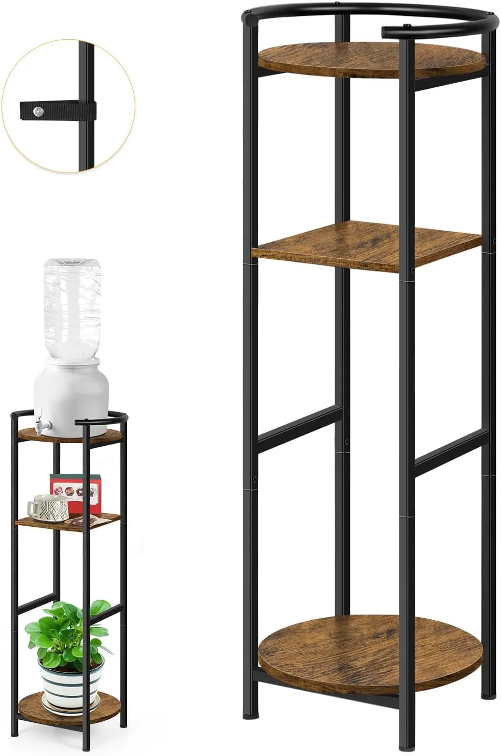 Water Dispenser Floor Stand Drink Dispenser Stand with Shelves 3 Tier Ceramic Crocks Water Dispenser Storage Water Jug Stand Plant Rack Holder for 1-5 Gallon Water Bottle Dispenser Water Crocks, Brown