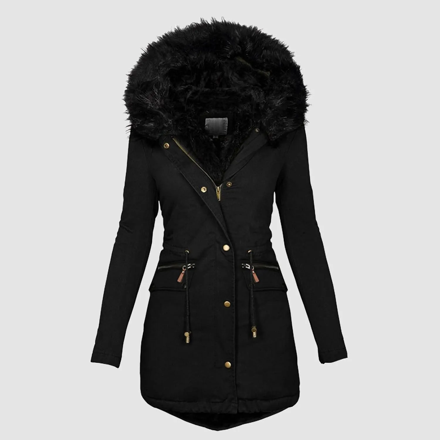 Women's Fleece Lined Parka Jackets Thicken Warm Winter Coat Hooded Ski Jacket with Pockets Windproof Puffer Jackets Pea Coat